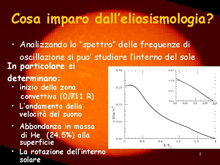 Cosa imparo dall’eliosismologia? • Analizzando lo “spettro” delle frequenze di oscillazione si puo’ studiare