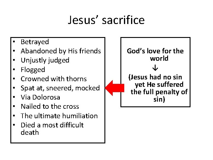 Jesus’ sacrifice • • • Betrayed Abandoned by His friends Unjustly judged Flogged Crowned Jesus’ sacrifice • • • Betrayed Abandoned by His friends Unjustly judged Flogged Crowned