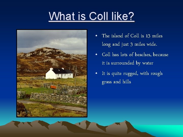 What is Coll like? • The island of Coll is 13 miles long and