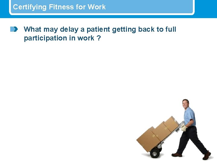 Certifying Fitness for Work What may delay a patient getting back to full participation