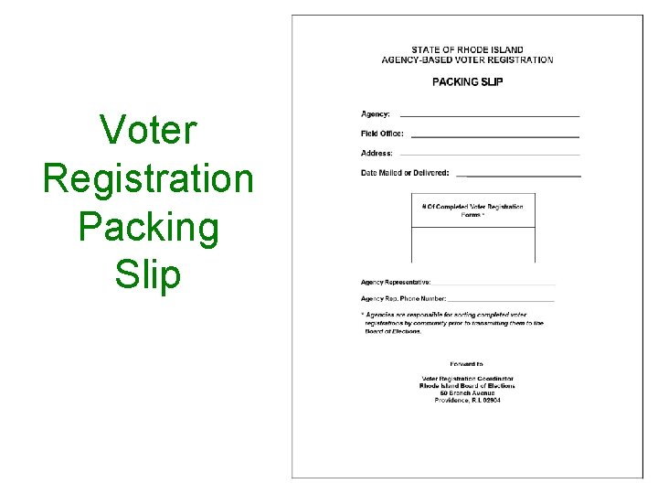 Voter Registration Packing Slip 