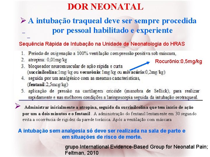 DOR NEONATAL Ø A intubação traqueal deve ser sempre procedida por pessoal habilitado e