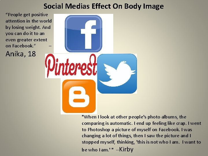 Social Medias Effect On Body Image “People get positive attention in the world by