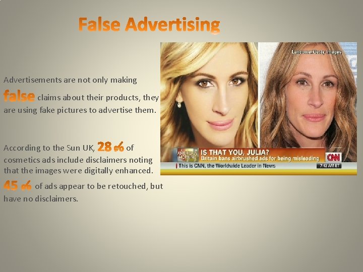 Advertisements are not only making claims about their products, they are using fake pictures