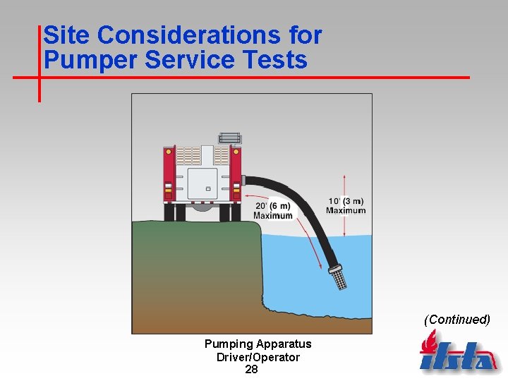 Site Considerations for Pumper Service Tests (Continued) Pumping Apparatus Driver/Operator 28 