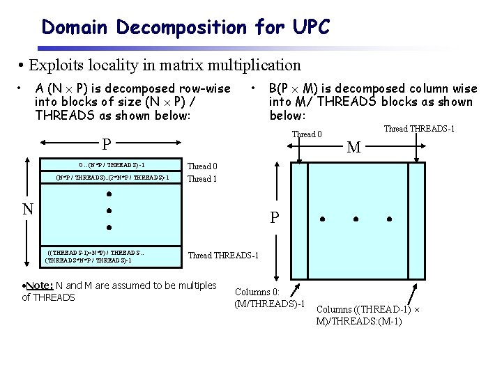 Domain Decomposition for UPC • Exploits locality in matrix multiplication • A (N P)