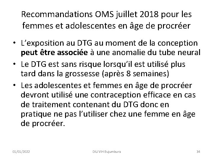 Recommandations OMS juillet 2018 pour les femmes et adolescentes en âge de procréer •