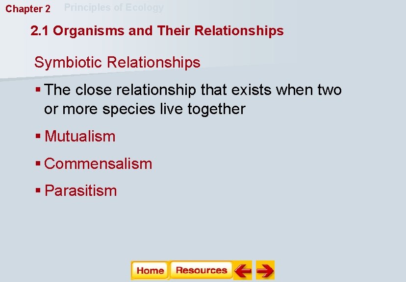 Chapter 2 Principles of Ecology 2. 1 Organisms and Their Relationships Symbiotic Relationships §