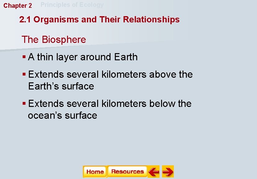Chapter 2 Principles of Ecology 2. 1 Organisms and Their Relationships The Biosphere §