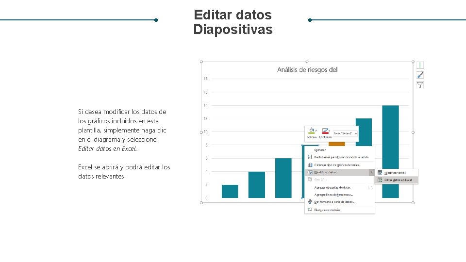 Editar datos Diapositivas Si desea modificar los datos de los gráficos incluidos en esta