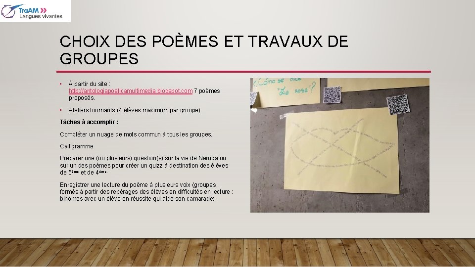 CHOIX DES POÈMES ET TRAVAUX DE GROUPES • À partir du site : http: