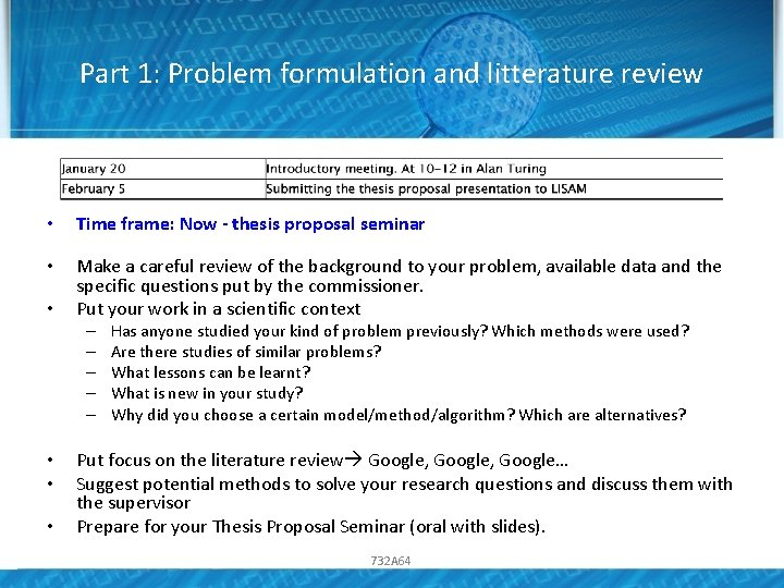 Part 1: Problem formulation and litterature review • Time frame: Now - thesis proposal Part 1: Problem formulation and litterature review • Time frame: Now - thesis proposal