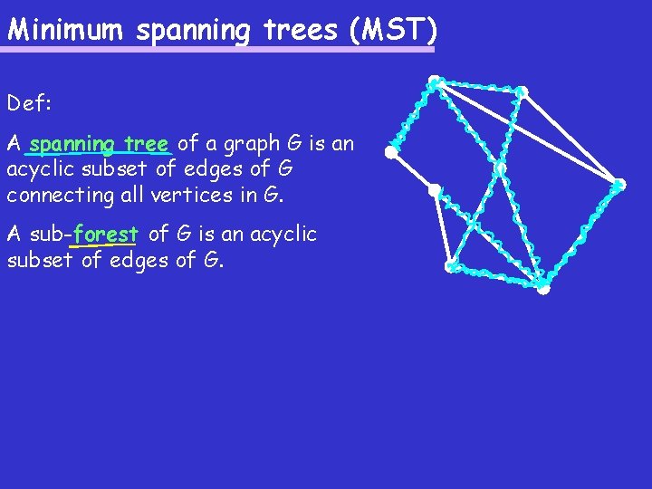 Minimum spanning trees (MST) Def: A spanning tree of a graph G is an