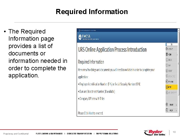 Required Information • The Required Information page provides a list of documents or information