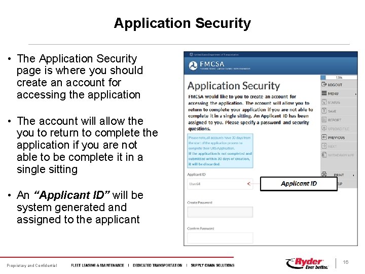 Application Security • The Application Security page is where you should create an account