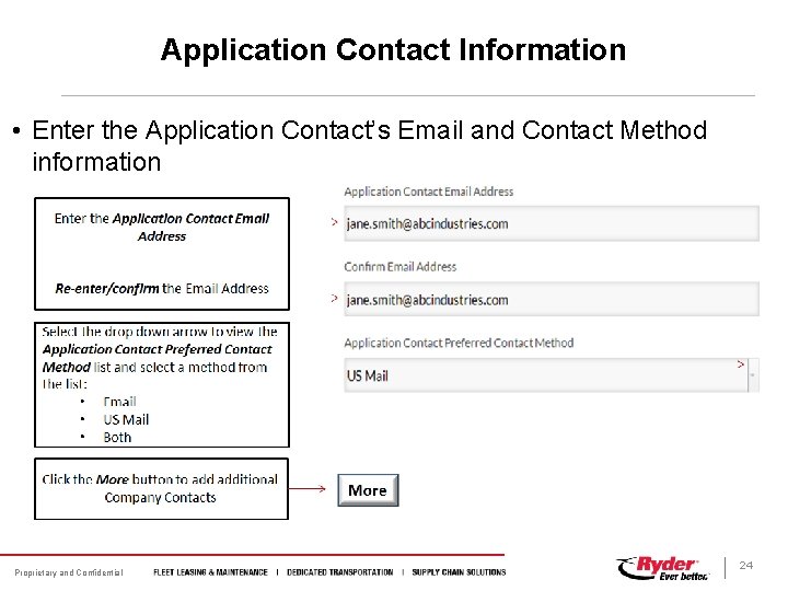 Application Contact Information • Enter the Application Contact’s Email and Contact Method information Proprietary
