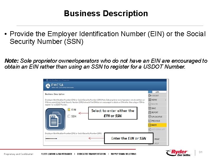 Business Description • Provide the Employer Identification Number (EIN) or the Social Security Number