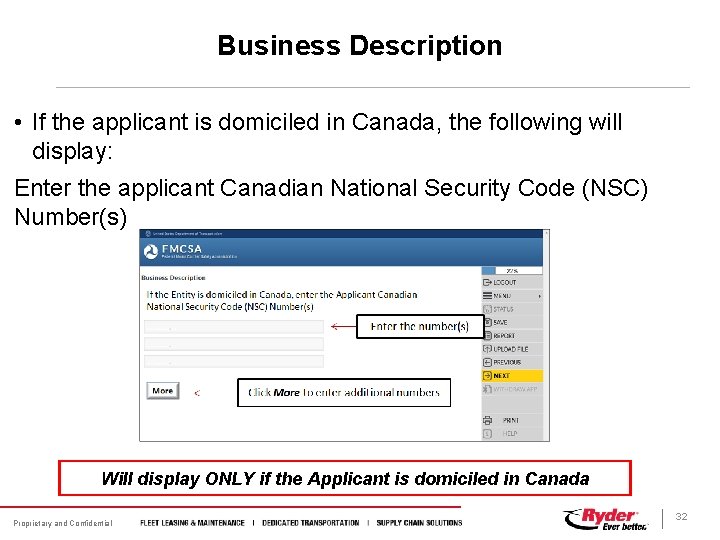 Business Description • If the applicant is domiciled in Canada, the following will display: