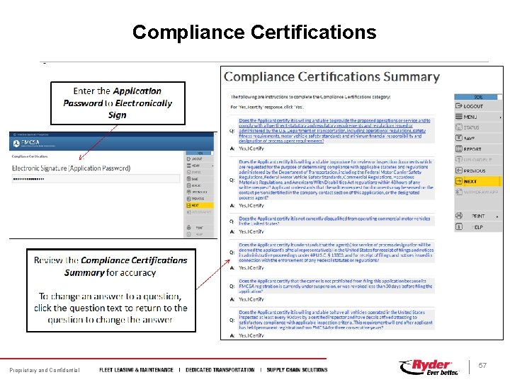 Compliance Certifications Proprietary and Confidential 57 