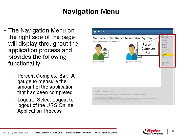 Navigation Menu • The Navigation Menu on the right side of the page will