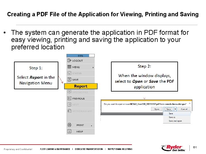 Creating a PDF File of the Application for Viewing, Printing and Saving • The