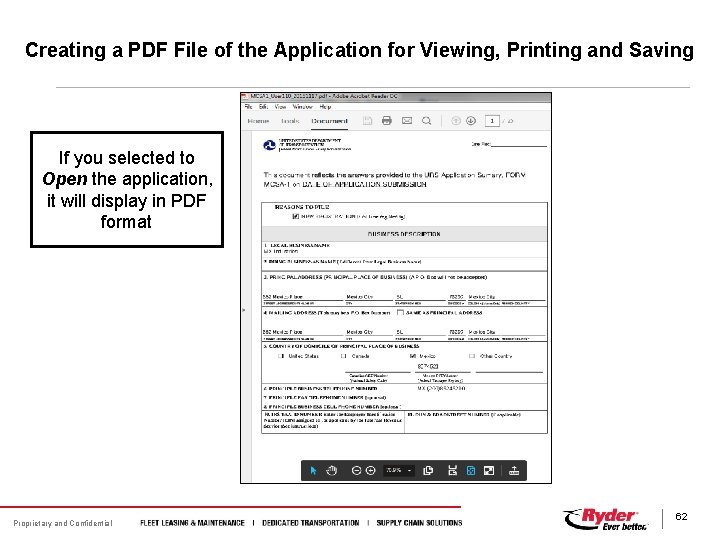Creating a PDF File of the Application for Viewing, Printing and Saving If you
