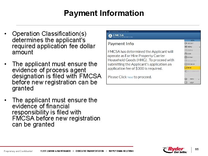 Payment Information • Operation Classification(s) determines the applicant's required application fee dollar amount •