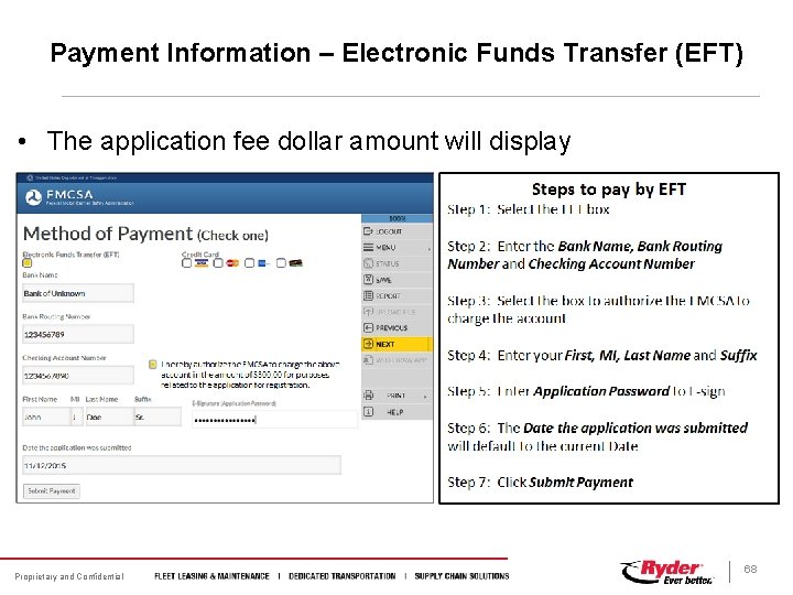 Payment Information – Electronic Funds Transfer (EFT) • The application fee dollar amount will