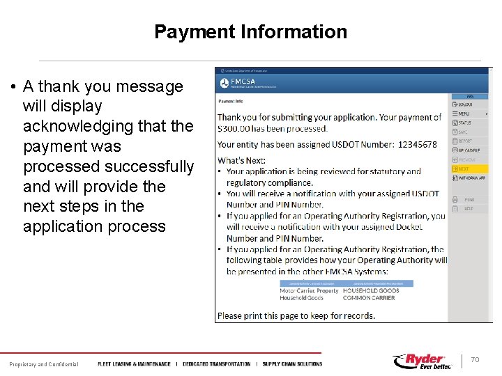 Payment Information • A thank you message will display acknowledging that the payment was