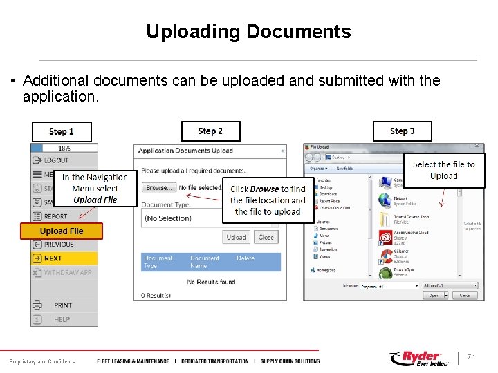 Uploading Documents • Additional documents can be uploaded and submitted with the application. Proprietary