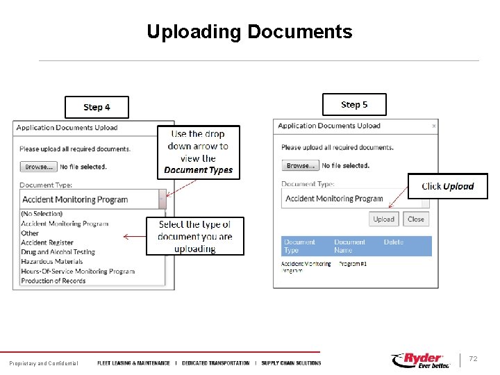 Uploading Documents Proprietary and Confidential 72 