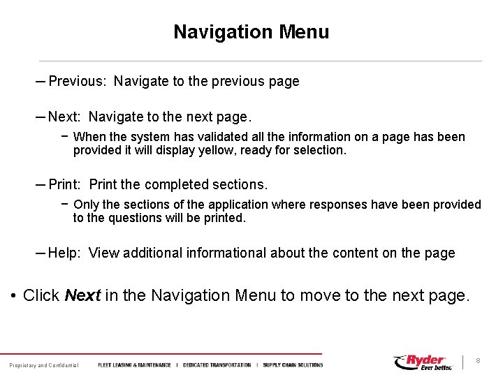 Navigation Menu ─ Previous: Navigate to the previous page ─ Next: Navigate to the