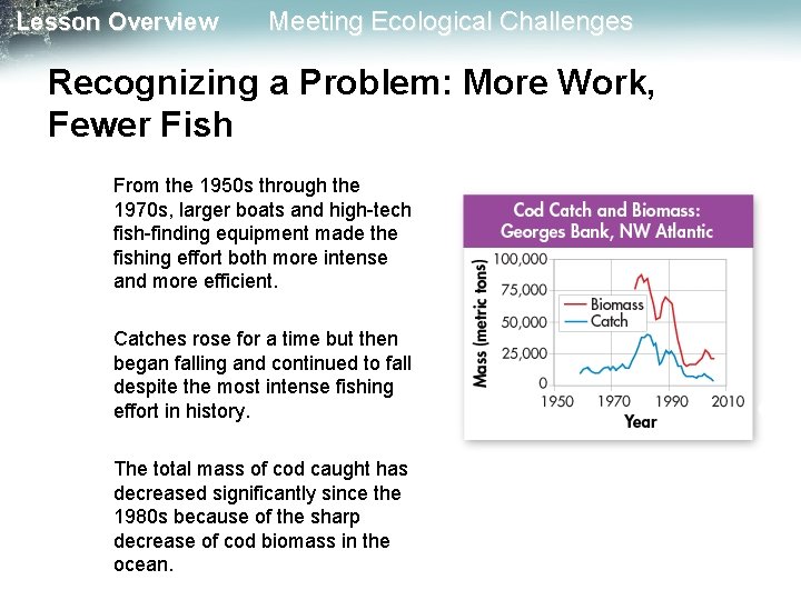 Lesson Overview Meeting Ecological Challenges Recognizing a Problem: More Work, Fewer Fish From the