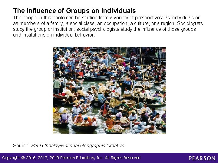 The Influence of Groups on Individuals The people in this photo can be studied