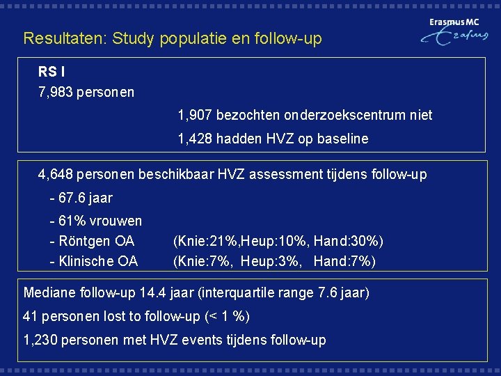 Resultaten: Study populatie en follow-up § RS I 7, 983 personen § 1, 907