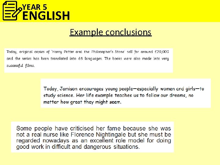 YEAR 5 ENGLISH Example conclusions 