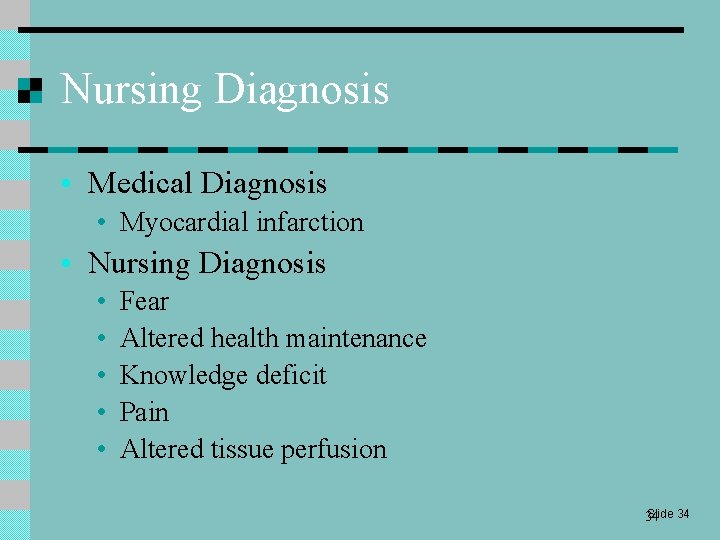 Nursing Diagnosis • Medical Diagnosis • Myocardial infarction • Nursing Diagnosis • • •