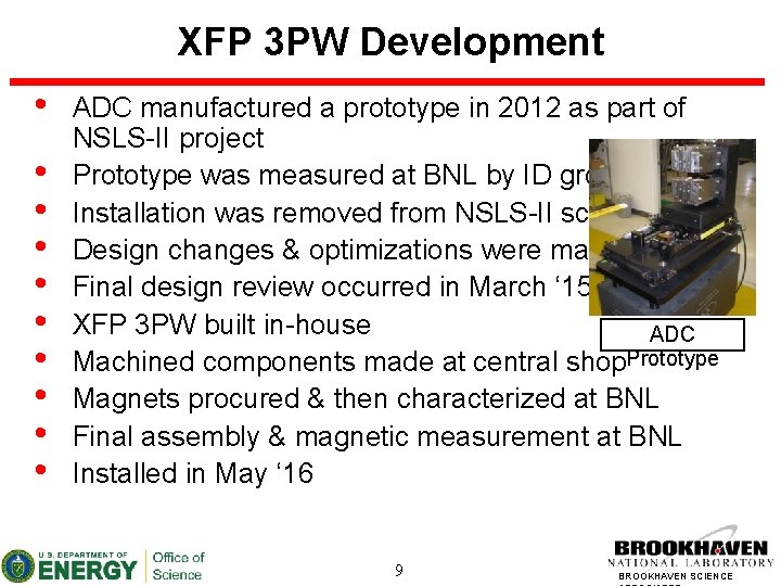 XFP 3 PW Development • • • ADC manufactured a prototype in 2012 as