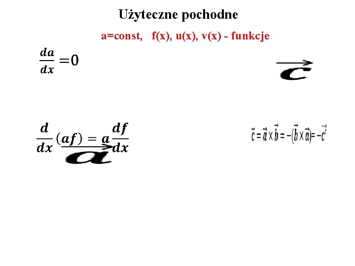 Użyteczne pochodne a=const, f(x), u(x), v(x) - funkcje 