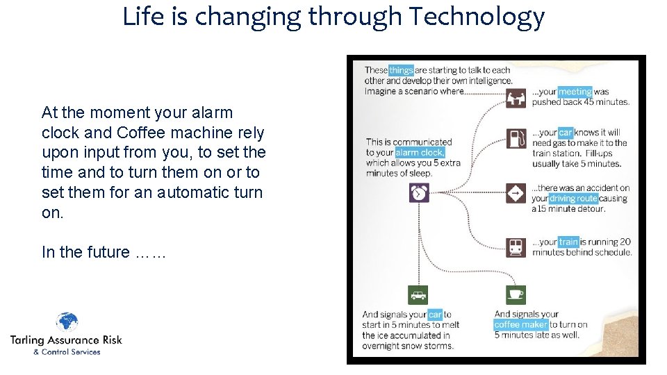 Life is changing through Technology At the moment your alarm clock and Coffee machine