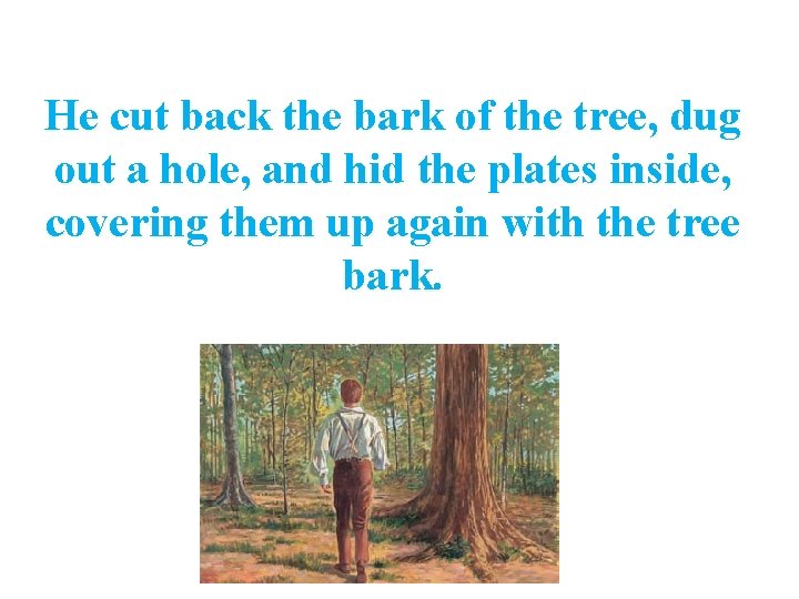 He cut back the bark of the tree, dug out a hole, and hid