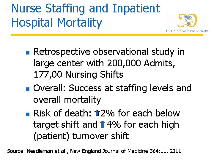 Nurse Staffing and Inpatient Hospital Mortality n n n Retrospective observational study in large
