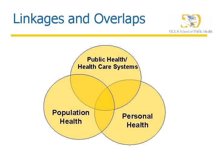 Linkages and Overlaps Public Health/ Health Care Systems Population Health Personal Health 