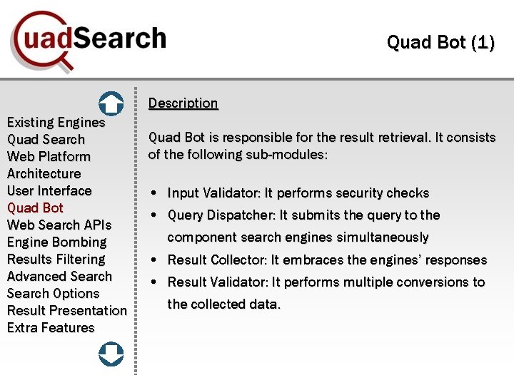 Quad Bot (1) Description Existing Engines Quad Search Web Platform Architecture User Interface Quad