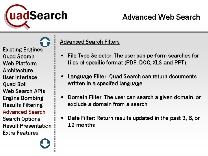 Advanced Web Search Advanced Search Filters Existing Engines Quad Search Web Platform Architecture User