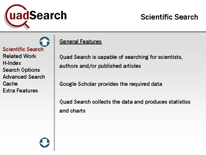 Scientific Search General Features Scientific Search Related Work H-Index Search Options Advanced Search Cache