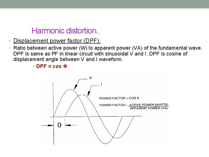 Harmonic distortion. . • Displacement power factor (DPF): • Ratio between active power (W)