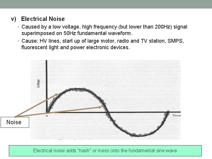 v) Electrical Noise • Caused by a low voltage, high frequency (but lower than