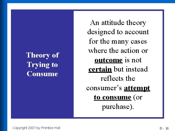 Theory of Trying to Consume Copyright 2007 by Prentice Hall An attitude theory designed