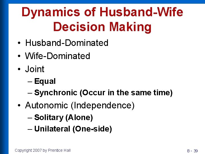 Dynamics of Husband-Wife Decision Making • Husband-Dominated • Wife-Dominated • Joint – Equal –